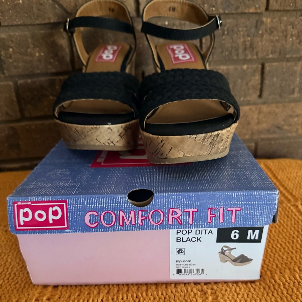 Pop Women's Black and Tan Wedge Sandals